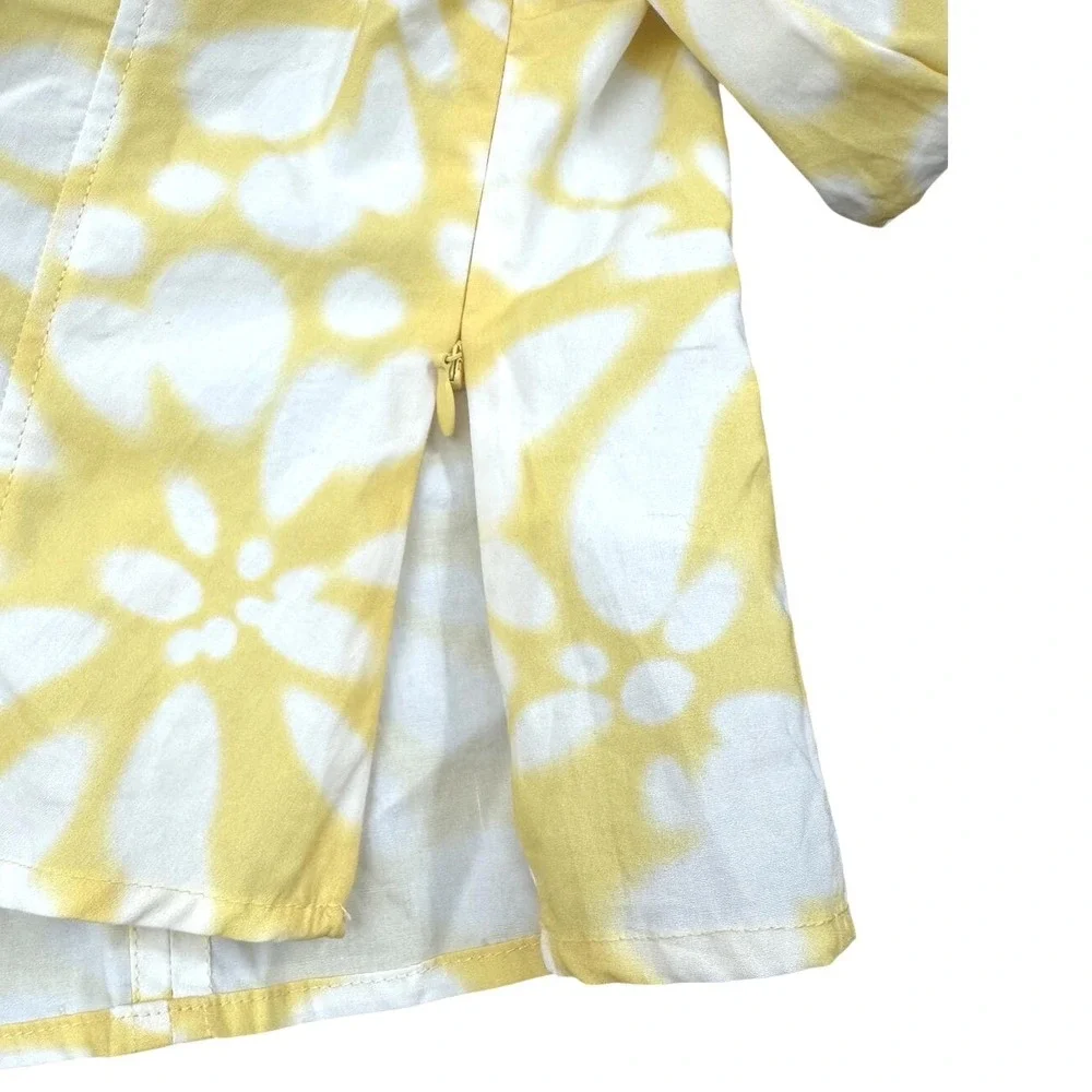 Banana Republic Floral Puff Sleeve Top Yellow White Size 8 V-Neck‎ Crop Blouse